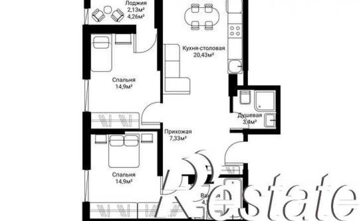 2-комн квартира в новом доме улица Фрунзе, 39,  д. 39