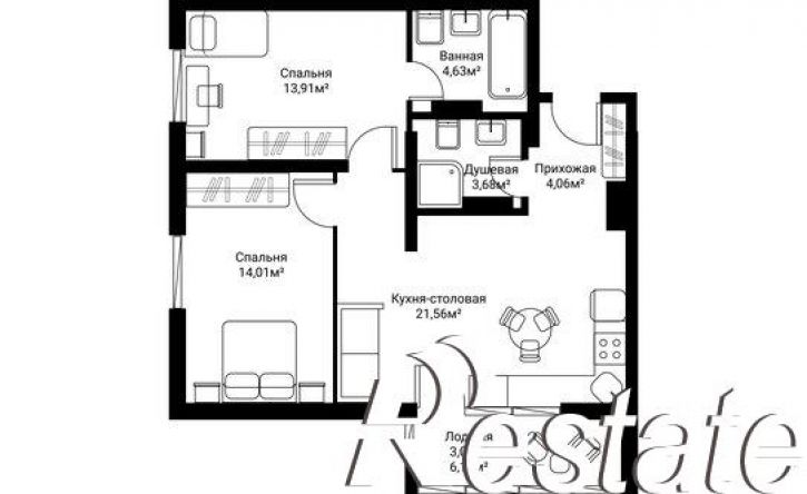 2-комн квартира в новом доме улица Фрунзе, 39,  д. 39