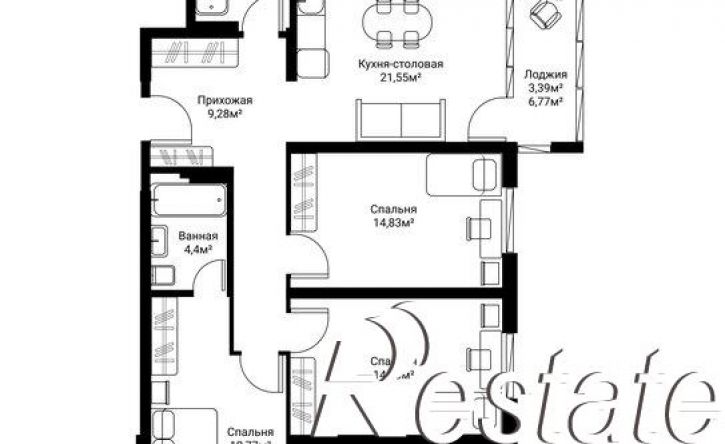 3-комн квартира в новом доме улица Фрунзе, 39,  д. 39