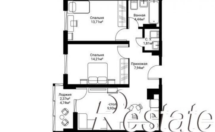 2-комн квартира в новом доме улица Фрунзе, 39,  д. 39